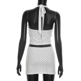 Polka Dot Print Halterneck Two Piece Skirts Set GDSF-D26ST187