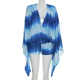 Tie Dye Print Flare Sleeve Two Piece Shrot Set GDSF-D26ST156