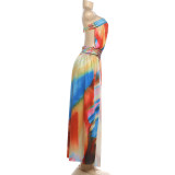 One Shoulder Print Split Maxi Dress GZJQ-K6D08884A