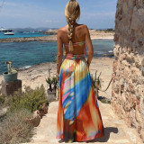 One Shoulder Print Split Maxi Dress GZJQ-K6D08884A