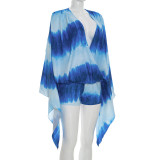 Tie Dye Print Flare Sleeve Two Piece Shrot Set GDSF-D26ST156