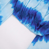 Tie Dye Print Flare Sleeve Two Piece Shrot Set GDSF-D26ST156
