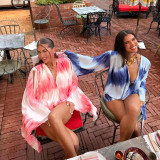 Tie Dye Print Flare Sleeve Two Piece Shrot Set GDSF-D26ST156