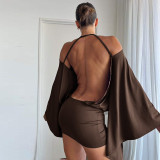 Solid Color Off Shoulder Backless Mini Dress GDSF-D26DS177