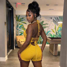 Solid Color Backless Tie Up Romper GDSF-D26RP181