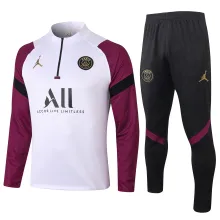 20-21 PSG White with Zipper Sweater Tracksuit Thai Quality