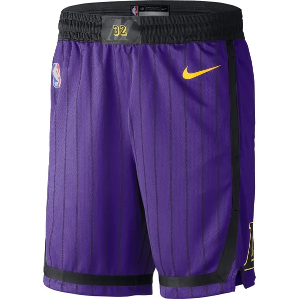 NBA Men Los Angeles Lakers Retro Purple with Black Lines Pant Short High Quality Name and Number Print