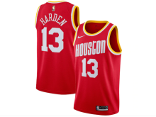 NBA Men Houston Rockets Red with Yellow Lines #13 HARDEN Jersey High Quality Name and Number Print