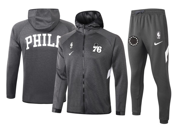 NBA Philadelphia 76ers Dark Grey with Cap Jacket Tracksuit High Quality