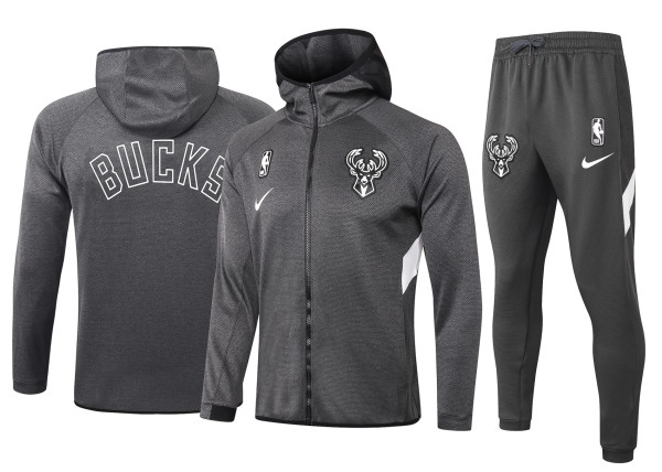 NBA Milwaukee Bucks Dark Grey with Cap Jacket Tracksuit High Quality