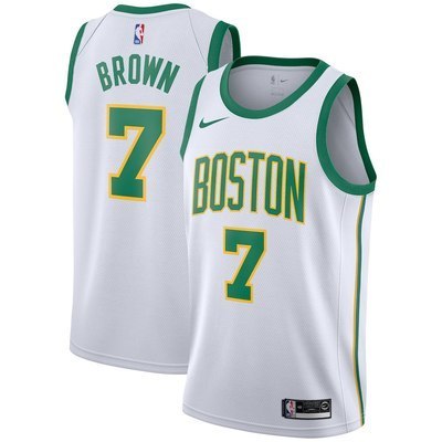 NBA Boston Celtics White with Gold Green Name #7 BROWN Jersey High Quality Name and Number Print