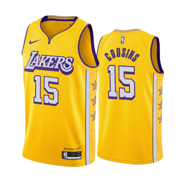 NBA Los Angeles Lakers 19-20 New Yellow #15 COUSINS Jersey High Quality Name and Number Print