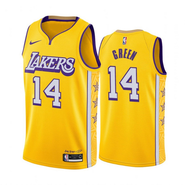 NBA Los Angeles Lakers 19-20 New Yellow #14 GREEN Jersey High Quality Name and Number Print
