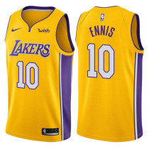 NBA Men Los Angeles Lakers #10 ENNIS Yellow V-neck Jersey Quality Name and Number Print