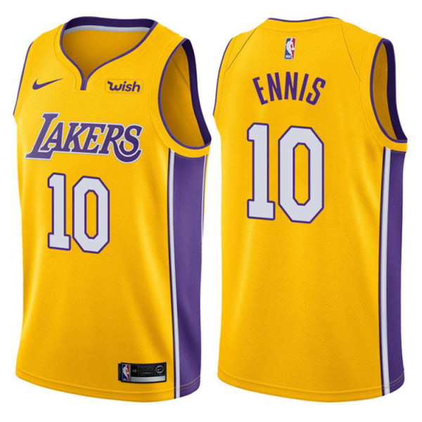 NBA Men Los Angeles Lakers #10 ENNIS Yellow V-neck Jersey Quality Name and Number Print