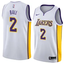 NBA Men Los Angeles Lakers #2 BALL White V-neck Jersey High Quality Name and Number Print