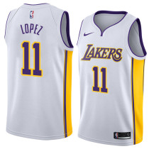 NBA Men Los Angeles Lakers #11 LOPEZ White V-neck Jersey High Quality Name and Number Print