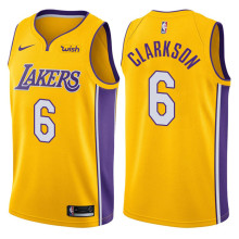 NBA Men Los Angeles Lakers #6 CLARKSON Yellow V-neck Jersey High Quality Name and Number Print