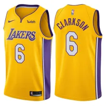 NBA Men Los Angeles Lakers #6 CLARKSON Yellow V-neck Jersey High Quality Name and Number Print