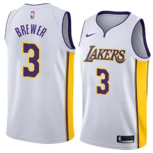 NBA Men Los Angeles Lakers #3 BREWER White V-neck Jersey High Quality Name and Number Print