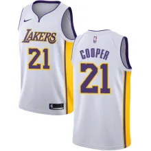 NBA Men Los Angeles Lakers #21 COOPER White V-neck Jersey High Quality Name and Number Print