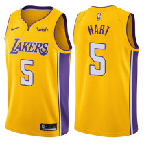 NBA Men Los Angeles Lakers #5 HART Yellow V-neck Jersey High Quality Name and Number Print