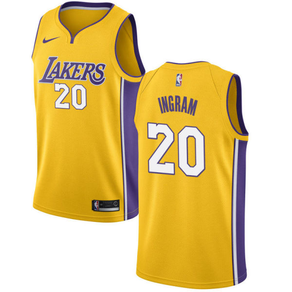 NBA Men Los Angeles Lakers #20 INGRAM Yellow V-neck Jersey High Quality Name and Number Print