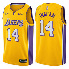 NBA Men Los Angeles Lakers #14 INGRAM Yellow V-neck Jersey High Quality Name and Number Print