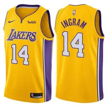 NBA Men Los Angeles Lakers #14 INGRAM Yellow V-neck Jersey High Quality Name and Number Print