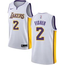 NBA Men Los Angeles Lakers #2 FISHER White V-neck Jersey High Quality Name and Number Print