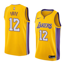 NBA Men Los Angeles Lakers #12 FRYE Yellow V-neck Jersey High Quality Name and Number Print