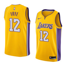 NBA Men Los Angeles Lakers #12 FRYE Yellow V-neck Jersey High Quality Name and Number Print