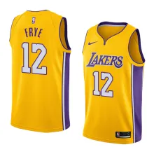NBA Men Los Angeles Lakers #12 FRYE Yellow V-neck Jersey High Quality Name and Number Print