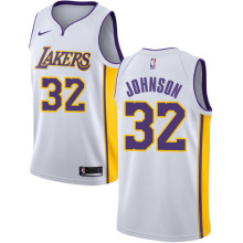 NBA Men Los Angeles Lakers #32 JOHNSON White V-neck Jersey High Quality Name and Number Print
