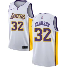 NBA Men Los Angeles Lakers #32 JOHNSON White V-neck Jersey High Quality Name and Number Print