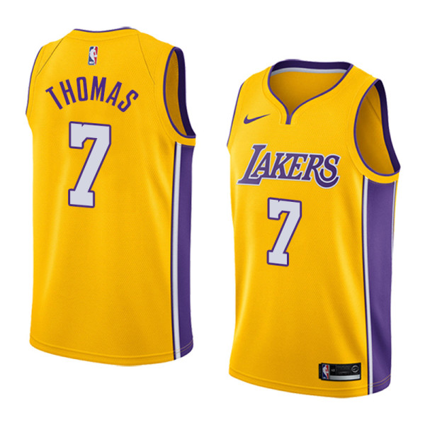 NBA Men Los Angeles Lakers #7 THOMAS Yellow V-neck Jersey High Quality Name and Number Print