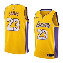 NBA Men Los Angeles Lakers #23 JAMES Yellow V-neck Jersey High Quality Name and Number Print