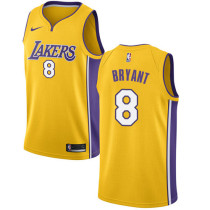 NBA Men Los Angeles Lakers #8 BRYANT Yellow V-neck Jersey Quality Name and Number Print
