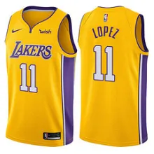 NBA Men Los Angeles Lakers #11 LOPEZ Yellow V-neck Jersey High Quality Name and Number Print