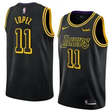NBA Men Los Angeles Lakers Black #11 LOPEZ Round Neck Jersey High Quality Name and Number Print