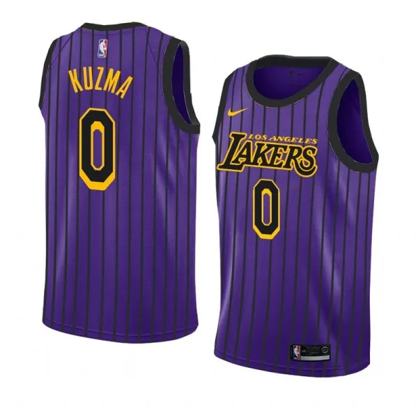 NBA Men Los Angeles Lakers Retro Purple with Black Lines #0 KUZMA Round Neck Jersey High Quality Name and Number Print