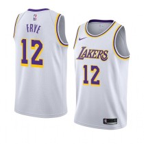 NBA Men Los Angeles Lakers #12 FRYE Retro White Round Neck Jersey High Quality Name and Number Print