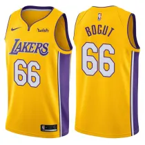 NBA Men Los Angeles Lakers #66 BOGUT Yellow V-neck Jersey High Quality Name and Number Print