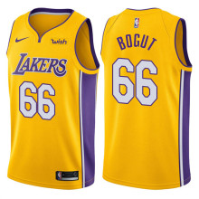 NBA Men Los Angeles Lakers #66 BOGUT Yellow V-neck Jersey High Quality Name and Number Print