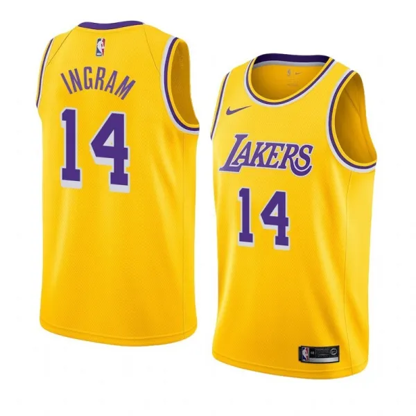 NBA Men Los Angeles Lakers Retro Yellow Round Neck #14 INGRAM Jersey High Quality Name and Number Print