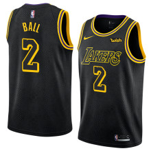 NBA Men Los Angeles Lakers Black #2 BALL Round Neck Jersey High Quality Name and Number Print