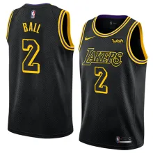 NBA Men Los Angeles Lakers Black #2 BALL Round Neck Jersey High Quality Name and Number Print