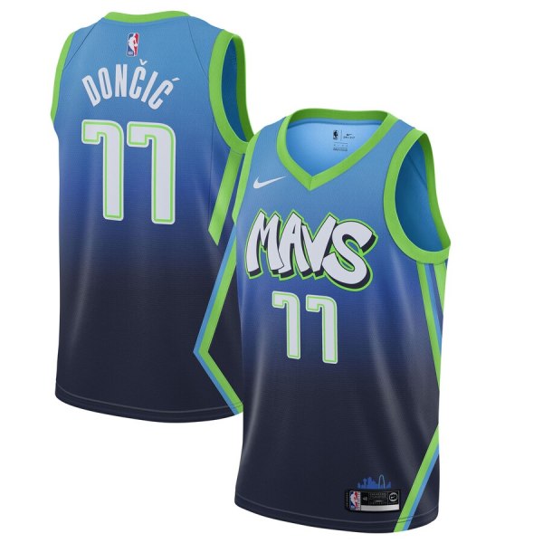 NBA Men Dallas Mavericks Gradient Blue #77 DONCIC Jersey High Quality Name and Number Print