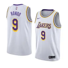 NBA Men Los Angeles Lakers #9 RONDO Retro White Round Neck Jersey High Quality Name and Number Print