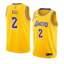 NBA Men Los Angeles Lakers Retro Yellow Round Neck #2 BALL Jersey High Quality Name and Number Print